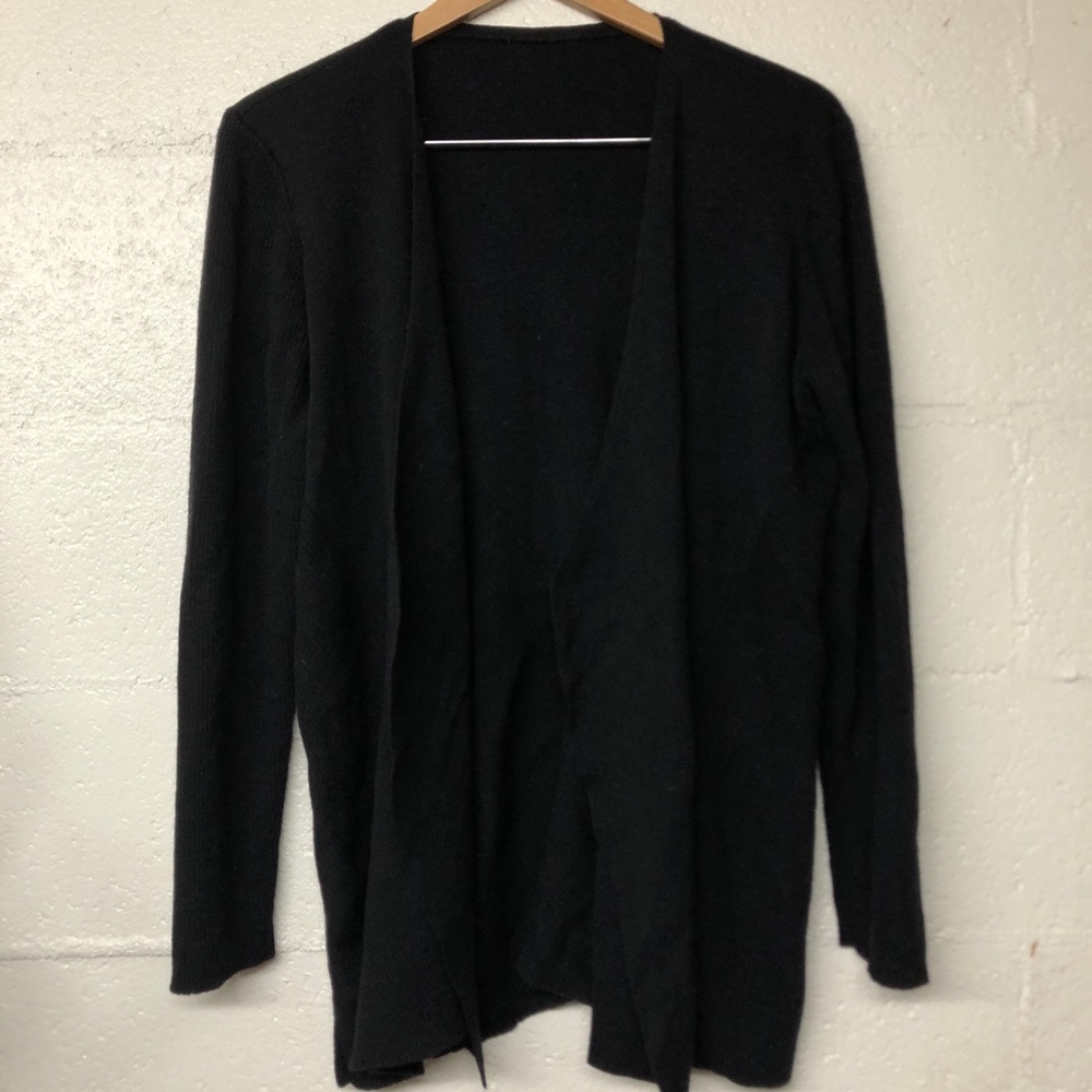 EILEEN FISHER | 100% Wool Black Open Cardigan Sz L